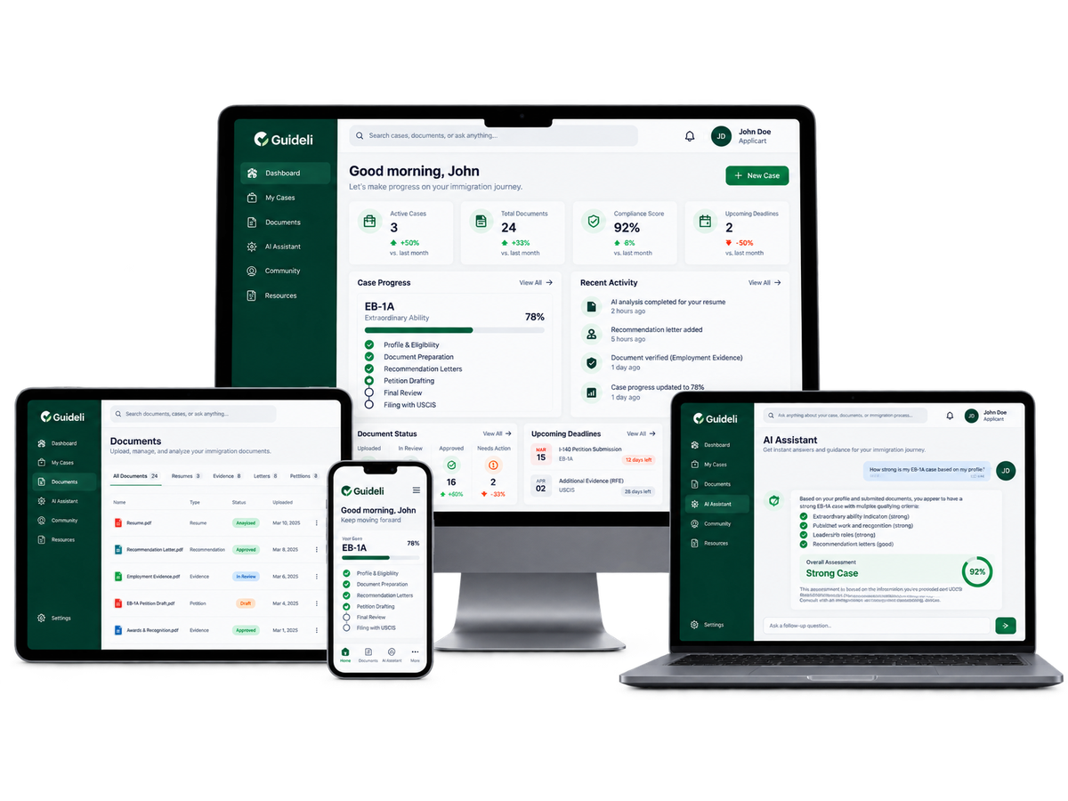 Immigration management platform interface